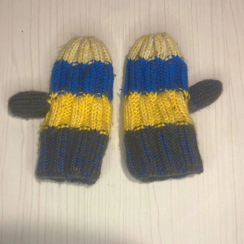 Knitted Toddler Mittens Blue Yellow